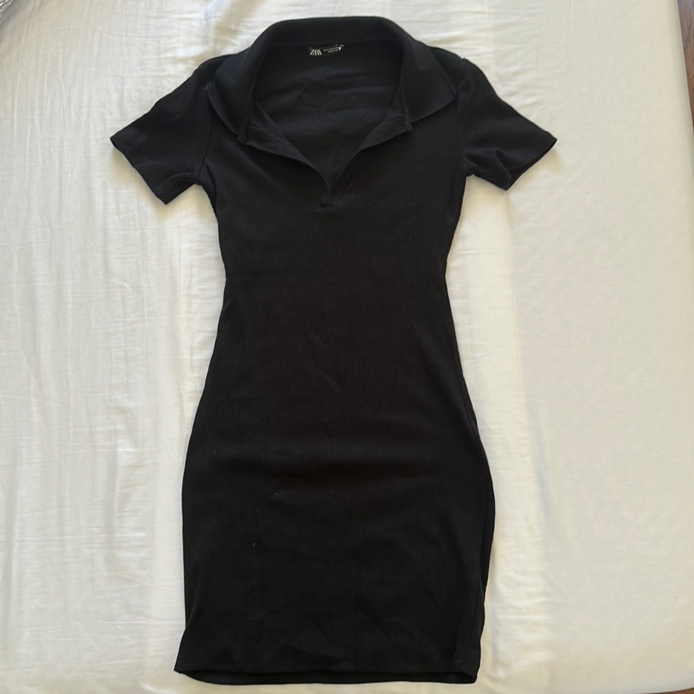 Zara Ribbed Tshirt Dress Black Collar